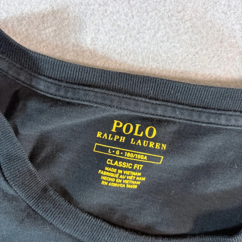 Polo Ralph Lauren Mens Black Classic Fit Pocket T-Shirt Red Pony Logo Large